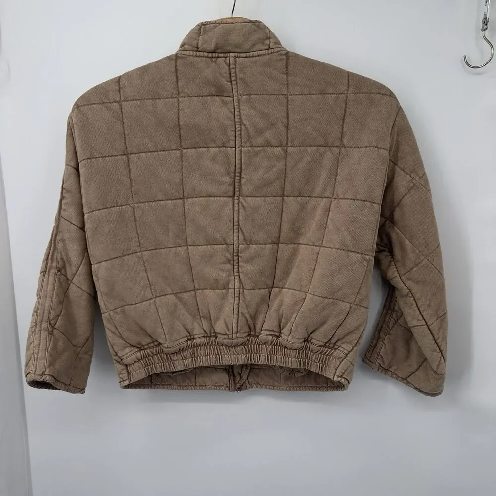 Rare Free People Quilted Dolman Knit Jacket Toasted Coconut Mushroom M oversize - Picture 5 of 13